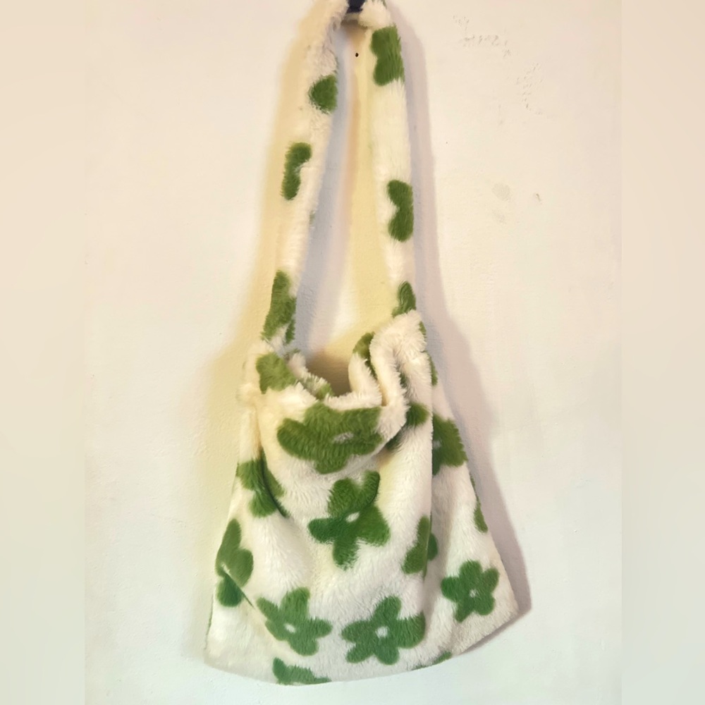 Cute fluffy handmade flower tote bag